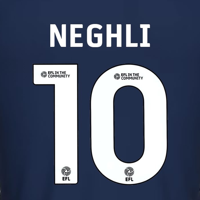 25 26 MILLWALL NEGHLI 10 OFFICIAL WHITE HOME PLAYER SIZE NAME SET 230MM