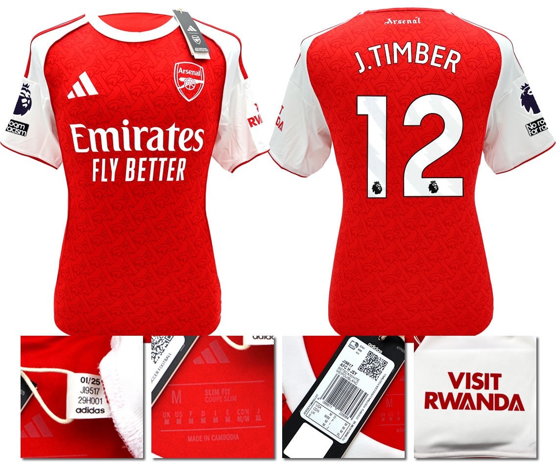 BNWT 2025 / 2026 ARSENAL F.C. ADIDAS HOME SHIRT J. TIMBER 12 + PATCHES