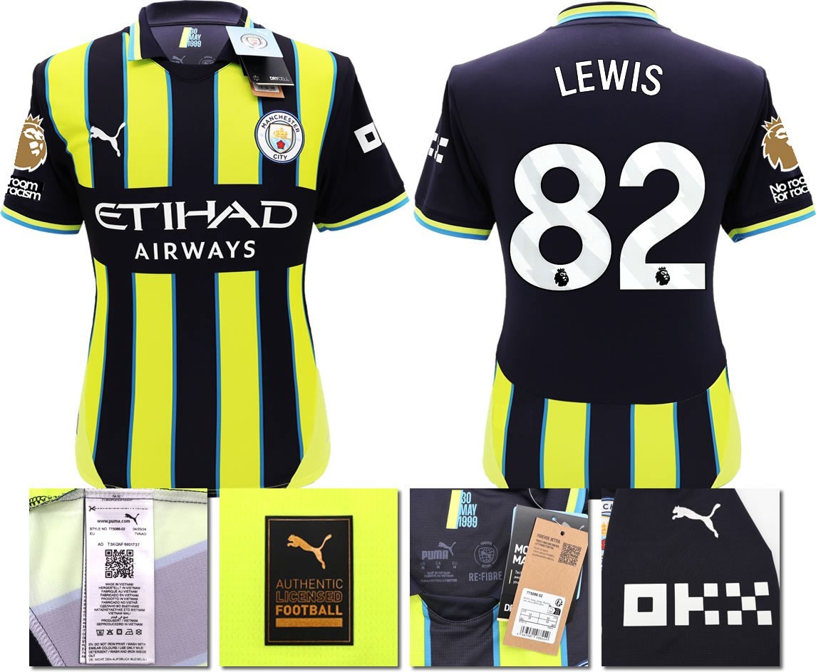 BNWT 24 25 MAN CITY PUMA AWAY LEWIS 82 + PATCHES FOOTBALL SHIRT MEN'S XXL