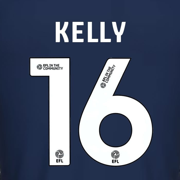 25 26 MILLWALL KELLY 16 OFFICIAL WHITE HOME PLAYER SIZE NAME SET 230MM