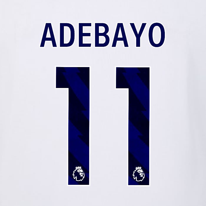 2023 2024 LUTON TOWN OFFICIAL ADEBAYO 11 BLUE AWAY PLAYER SIZE NAMESET