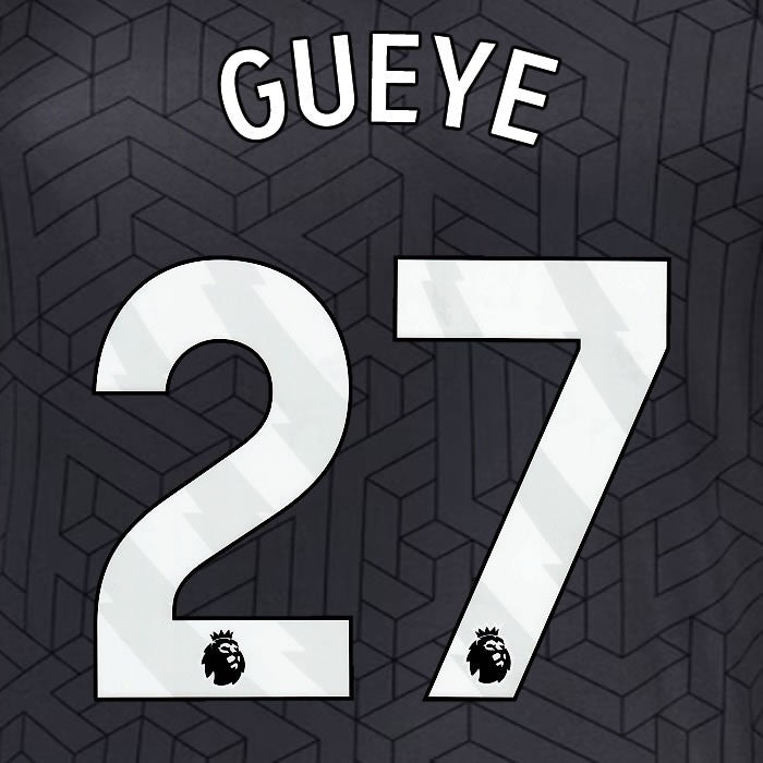 2024 2025 EVERTON GUEYE 27 OFFICIAL WHITE AWAY PLAYER SIZE NAMESET
