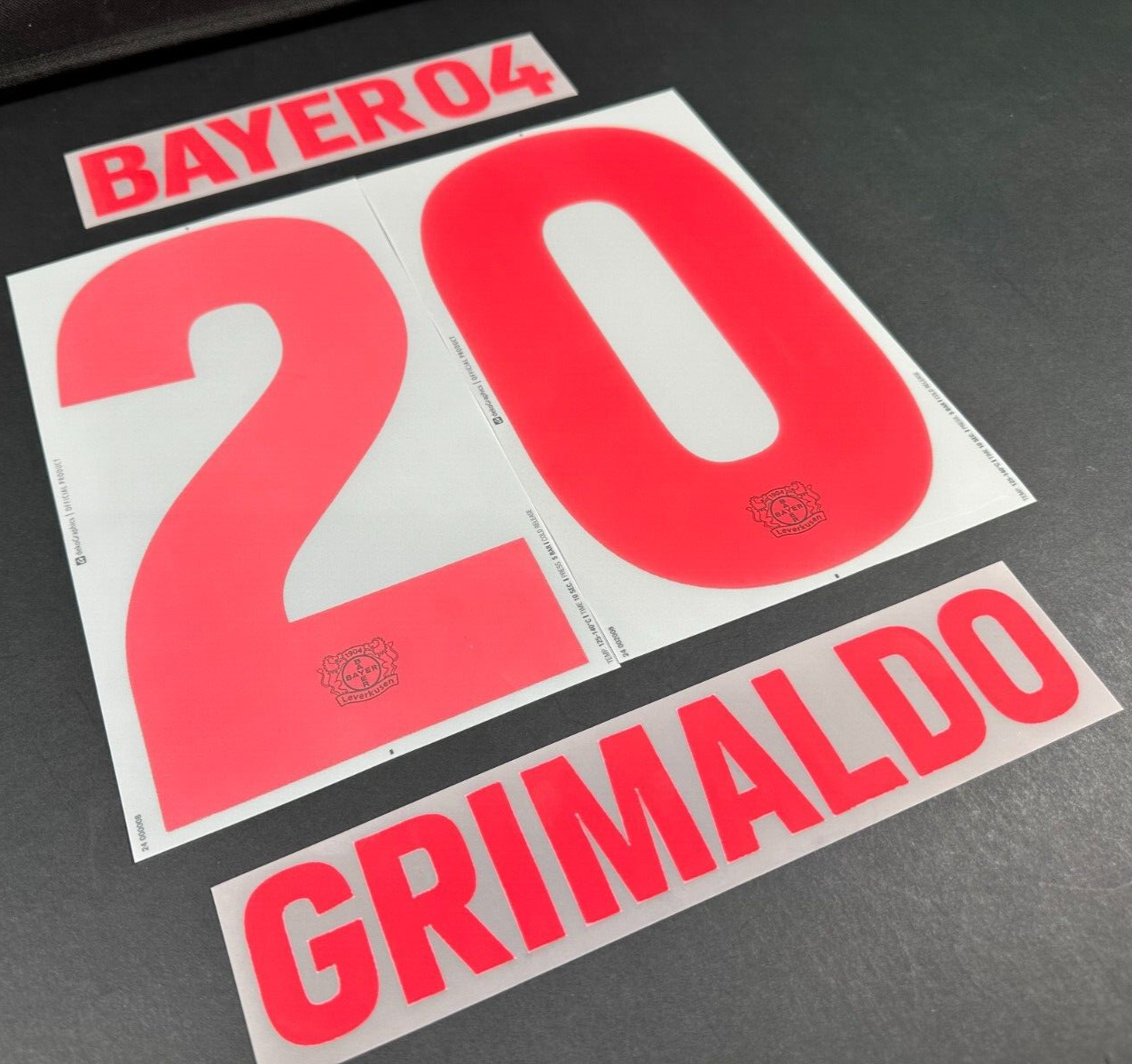 2023 2024 DekoGraphics BAYER LEVERKUSEN GRIMALDO 20 HOME PLAYER SIZE NAME SET