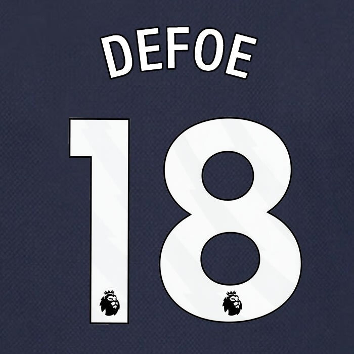 SPURS 2023 2024 DEFOE 18 AVERY DENNISON WHITE AWAY PLAYER SIZE NAME SET
