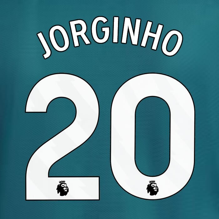 2023 2024 ARSENAL JORGINHO 20 WHITE 3RD OFFICIAL PLAYER SIZE NAME SET