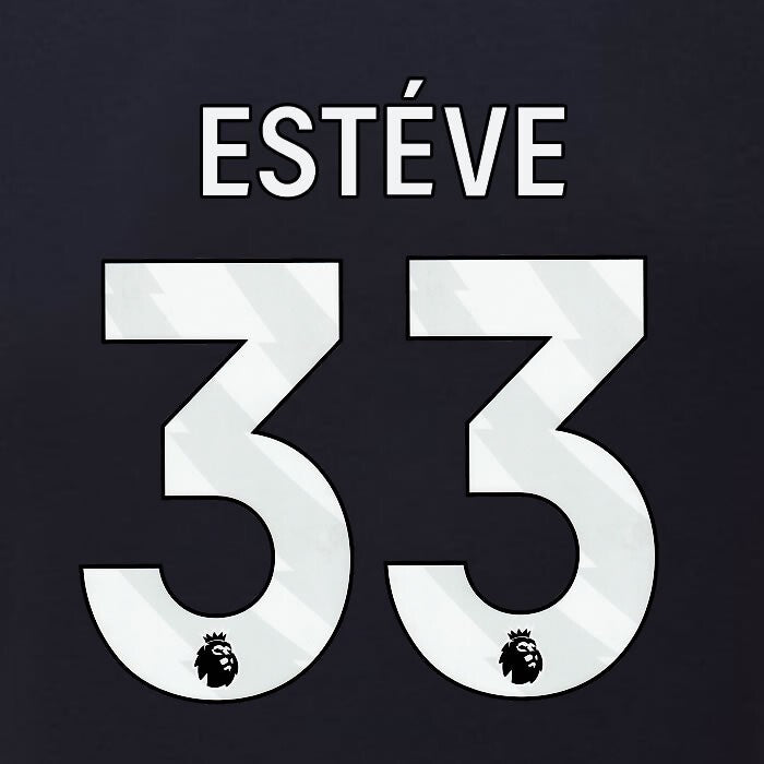 2023 2024 BURNLEY ESTEVE 33 OFFICIAL WHITE 3RD PLAYER SIZE NAMESET