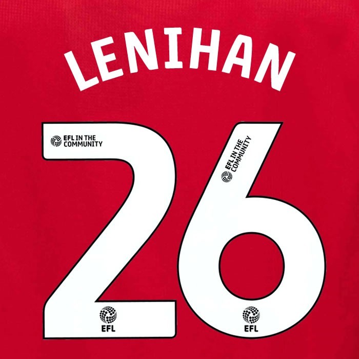25 26 MIDDLESBROUGH LENIHAN 26 OFFICIAL WHITE HOME PLAYER SIZE NAME SET 230MM