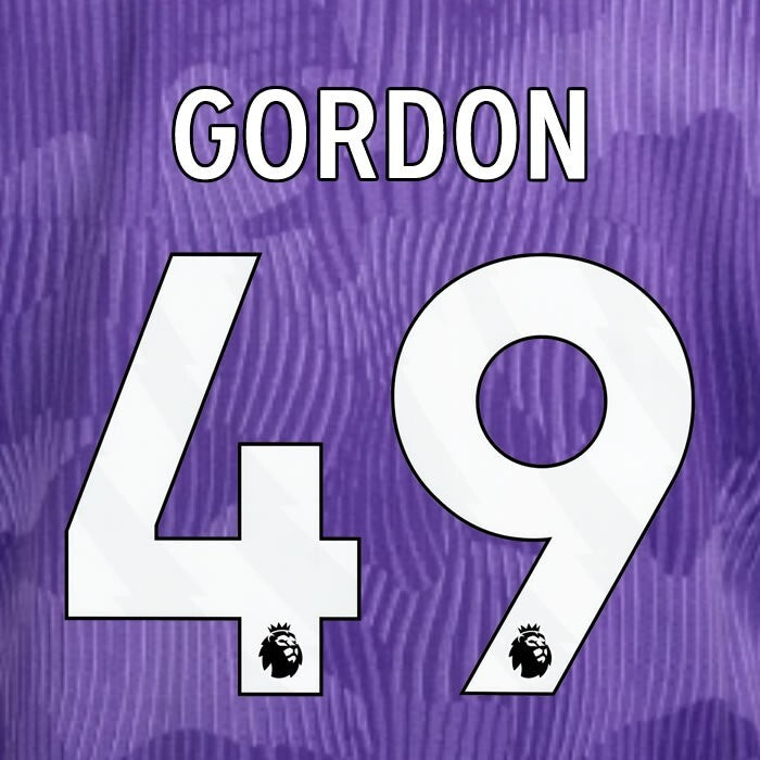 2023 2024 OFFICIAL LIVERPOOL GORDON 49 WHITE 3RD PLAYER SIZE NAMESET