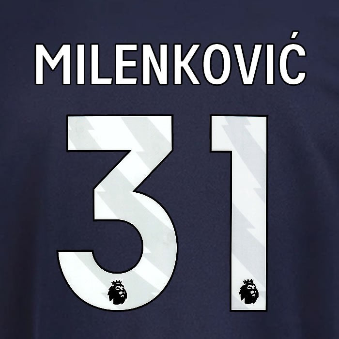 2025 2026 OFFICIAL NOTTINGHAM MILENKOVIC 31 WHITE 3RD PLAYER SIZE NAMESET