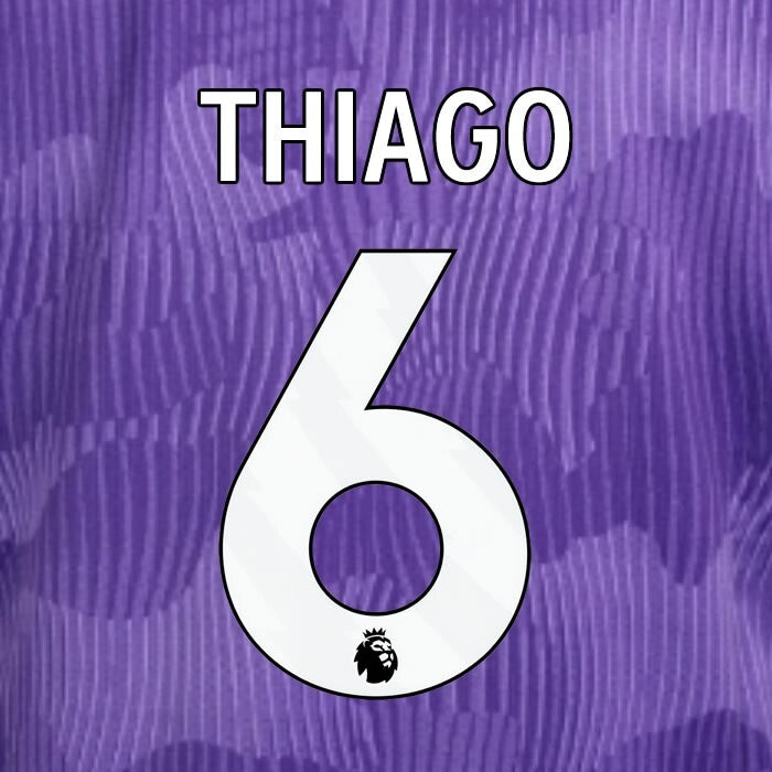 2023 2024 OFFICIAL LIVERPOOL THIAGO 6 WHITE 3RD PLAYER SIZE NAMESET