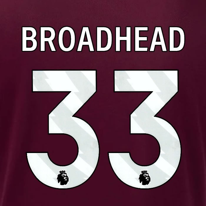 2024 2025 OFFICIAL IPSWICH TOWN BROADHEAD 33 WHITE AWAY PLAYER SIZE NAME SET