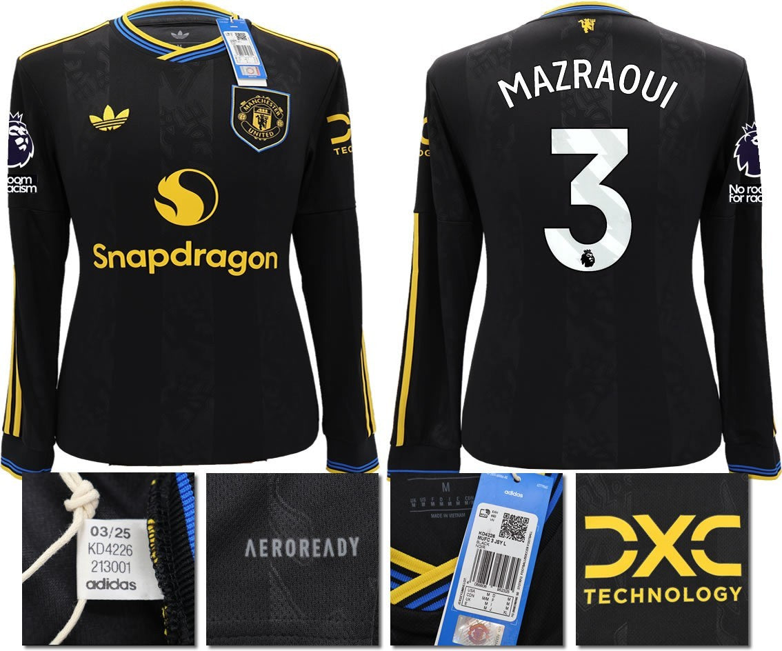 BNWT 2025 2026 MANCHESTER UNITED ADIDAS 3RD SHIRT LS MAZRAOUI 3 + PATCHES