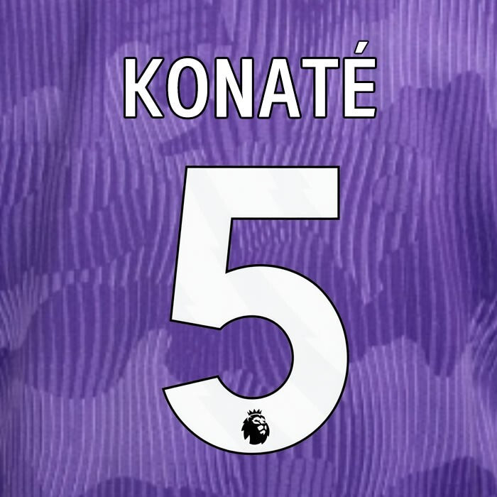 2023 2024 OFFICIAL LIVERPOOL KONATE 5 WHITE 3RD PLAYER SIZE NAMESET