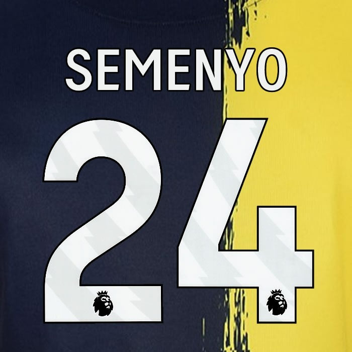 2023 2024 BOURNEMOUTH SEMENYO 24 WHITE 3rd PLAYER SIZE NAME SET