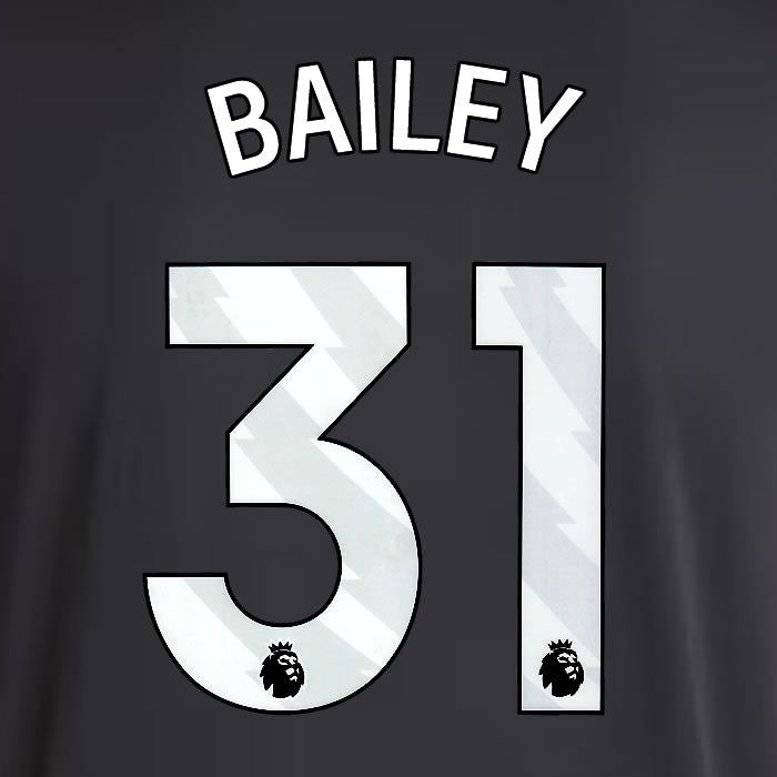 2025 2026 ASTON VILLA BAILEY 31 OFFICIAL WHITE AWAY PLAYER SIZE NAMESET