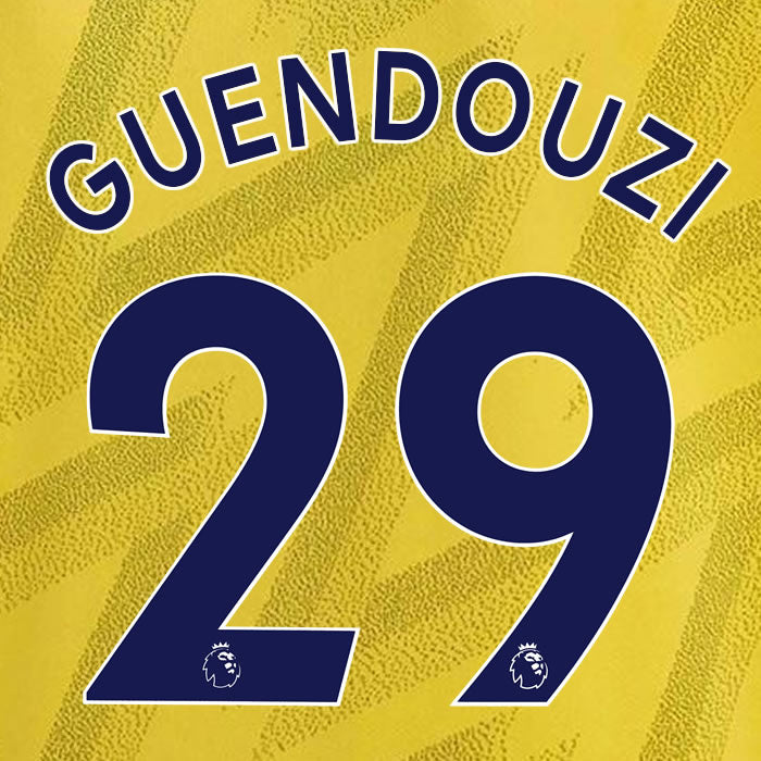 2019 2020 ARSENAL GUENDOUZI 29 WHITE AWAY OFFICIAL PLAYER SIZE NAME SET