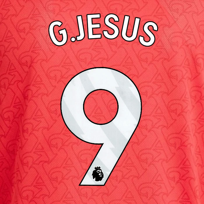 2025 2026 ARSENAL G. JESUS 9 WHITE HOME OFFICIAL PLAYER SIZE NAMESET