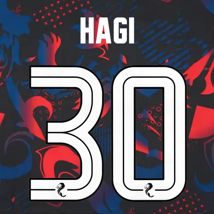 2024 2025 Rangers HAGI 30 WHITE 3RD OFFICIAL PLAYER SIZE NAMESET