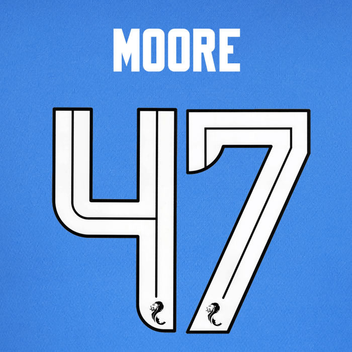 2025 2026 Rangers MOORE 47 WHITE HOME OFFICIAL PLAYER SIZE NAMESET