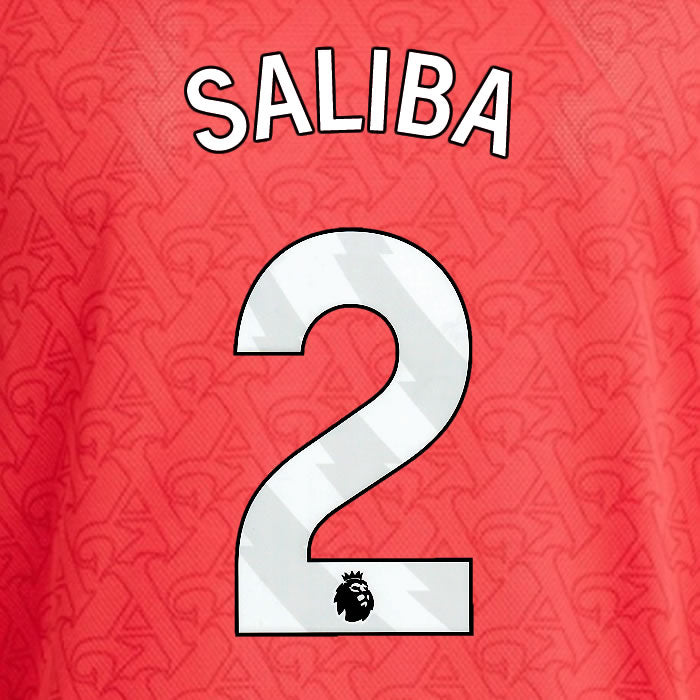 2025 2026 ARSENAL SALIBA 2 WHITE HOME OFFICIAL PLAYER SIZE NAMESET