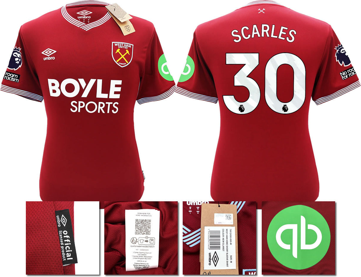 BNWT 2025 2026 WEST HAM HOME SHIRT SCARLES 30 MEN'S