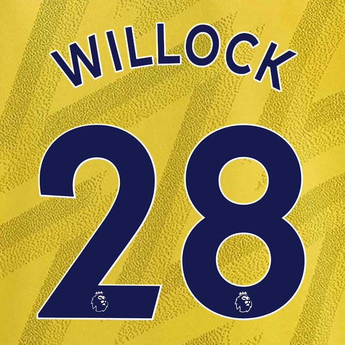 2019 2020 ARSENAL WILLOCK 28 WHITE AWAY OFFICIAL PLAYER SIZE NAME SET