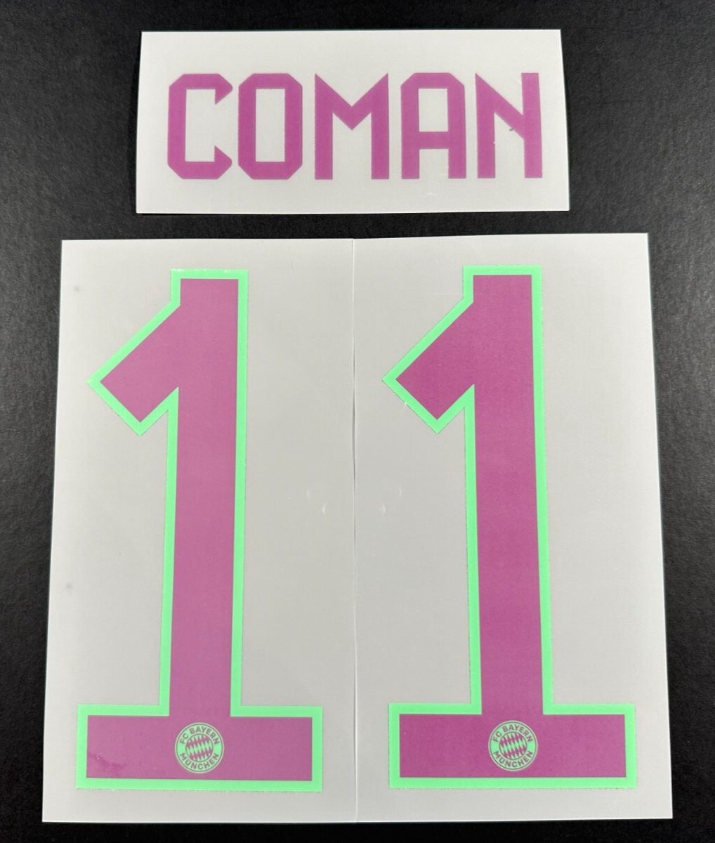 2023 2024 OFFICIAL BAYERN MUNICH COMAN 11 AWAY PURPLE KIDS SIZE NAMESET
