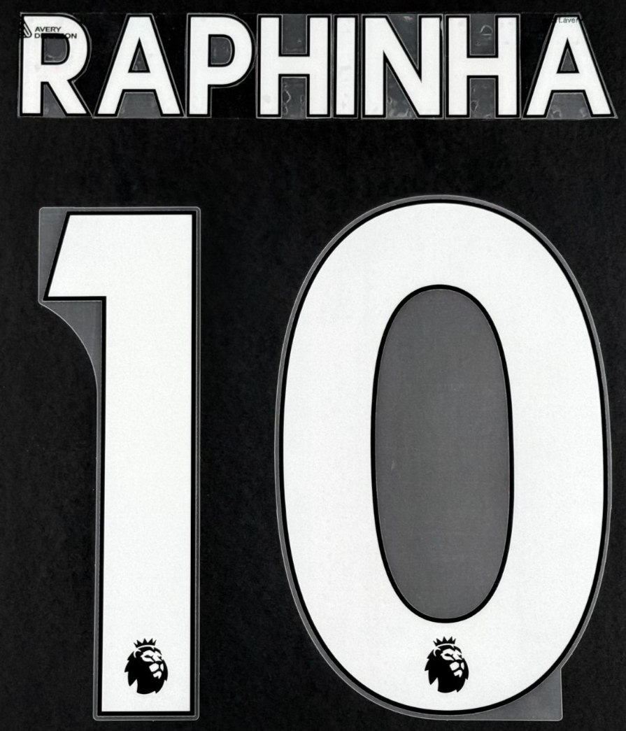 LEEDS UNITED 1923 RAPHINHA 10 OFFICIAL AVERY DENNISON WHITE PLAYER SIZE NAME SET