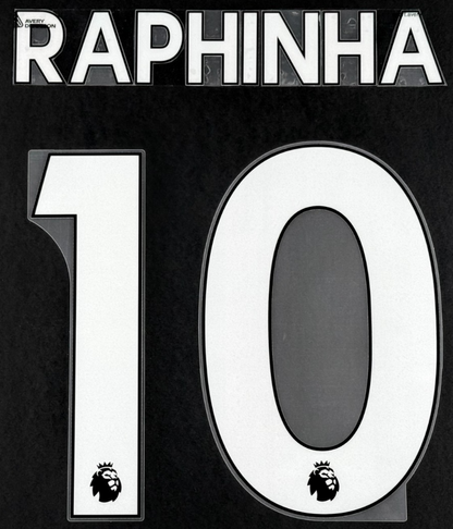 LEEDS UNITED 1923 RAPHINHA 10 OFFICIAL AVERY DENNISON WHITE PLAYER SIZE NAME SET