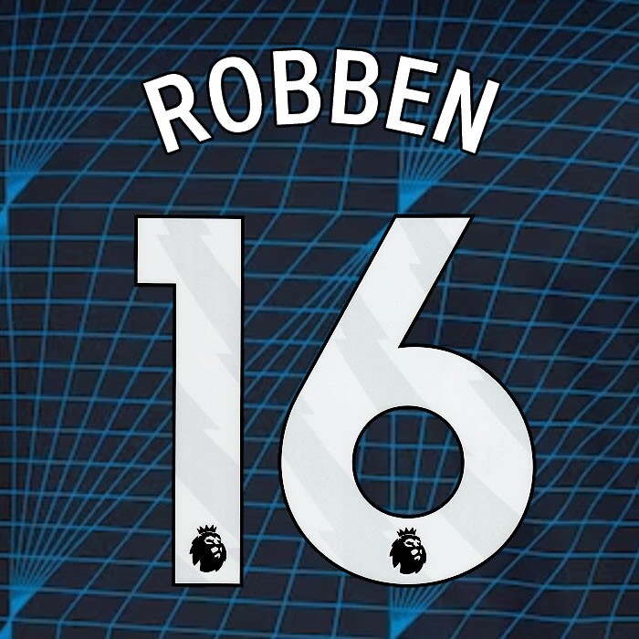2023 2024 OFFICIAL CHELSEA ROBBEN 16 WHITE AWAY PLAYER SIZE NAMESET