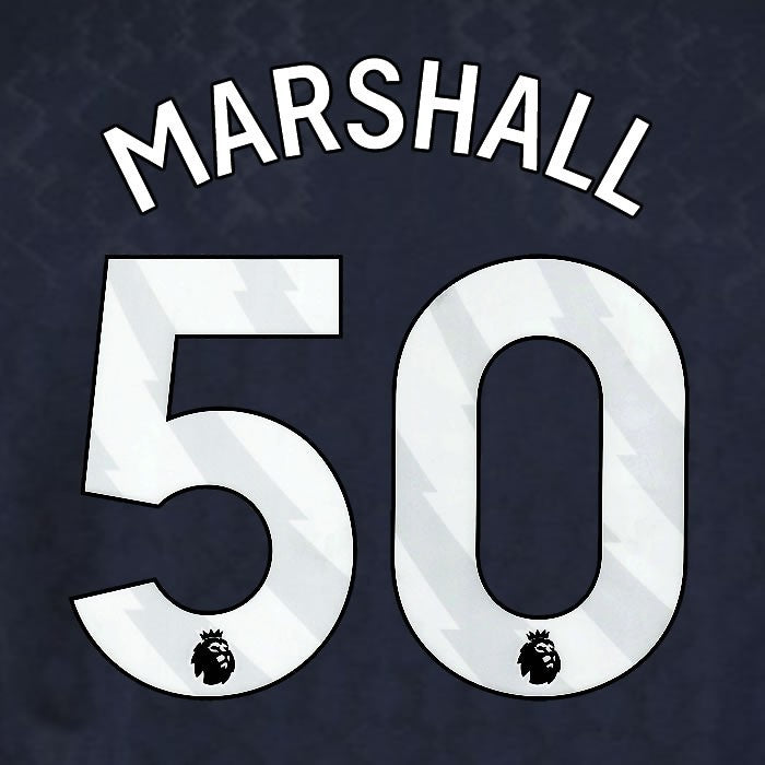 2025 2026 WEST HAM MARSHALL 50 OFFICIAL WHITE 3RD PLAYER SIZE NAMESET