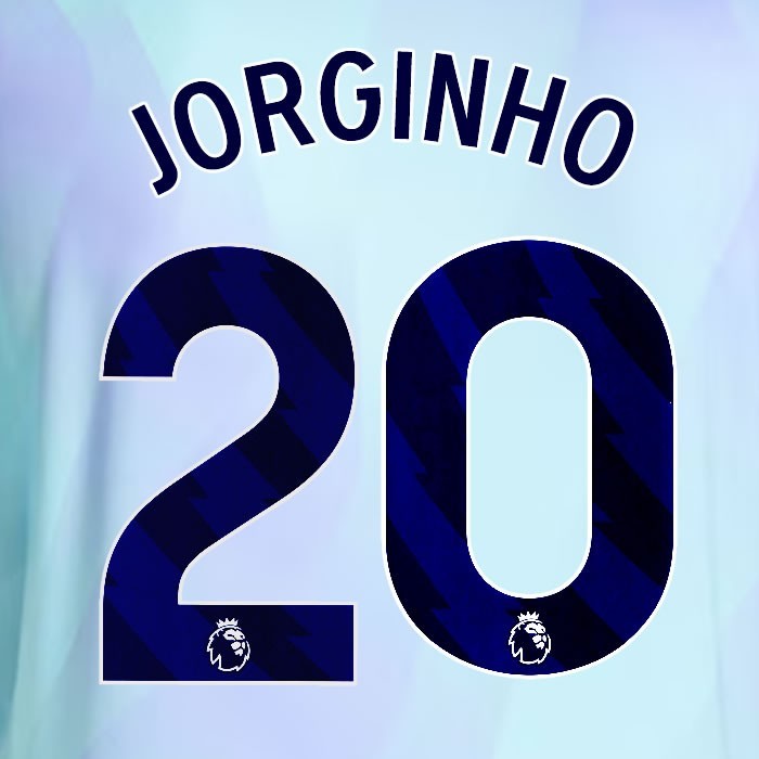 2024 2025 ARSENAL JORGINHO 20 BLUE 3RD OFFICIAL PLAYER SIZE NAMESET
