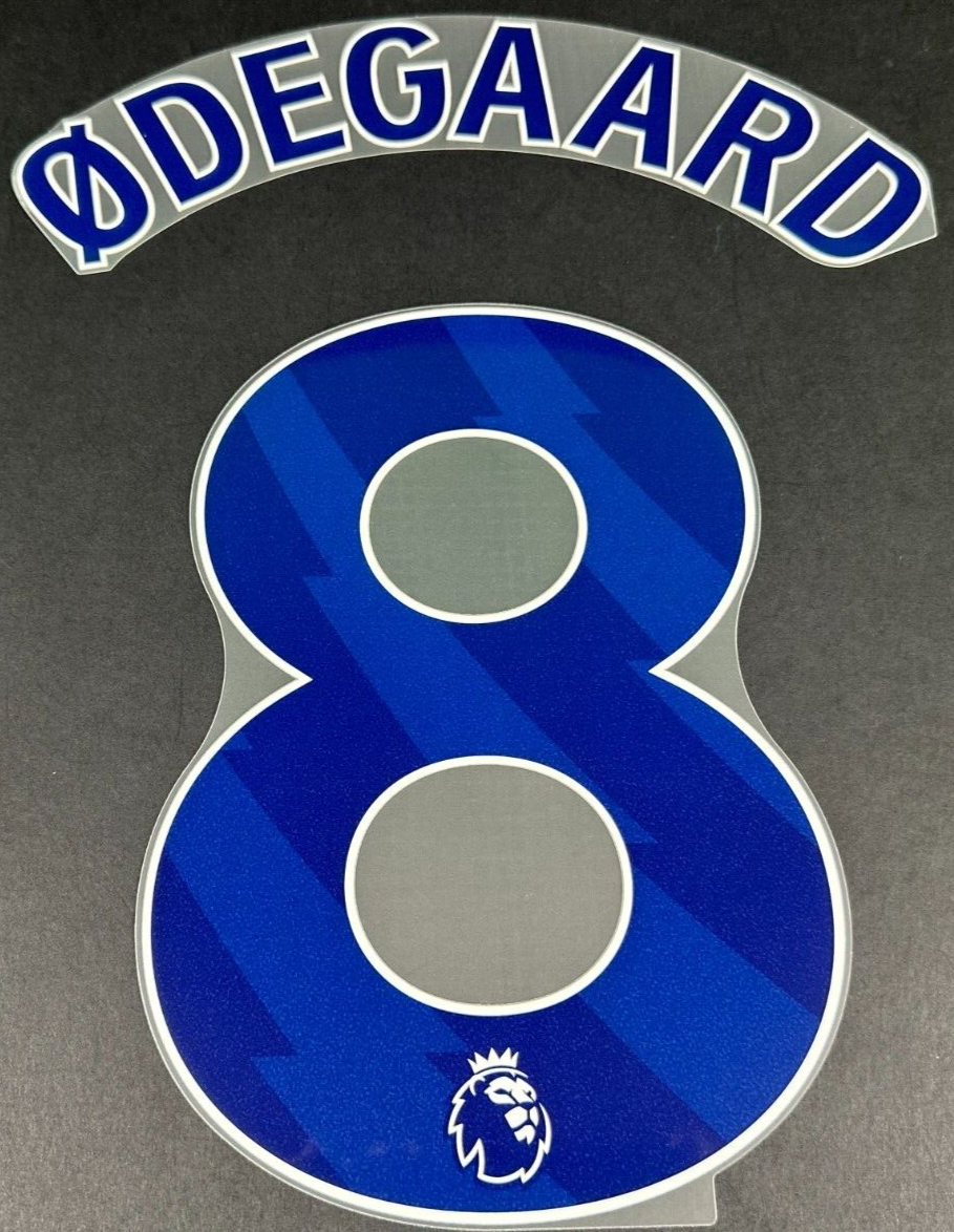 ARSENAL 2024/25 ODEGAARD 8 OFFICIAL AVERY DENNISON BLUE PLAYER SIZE NAME SET