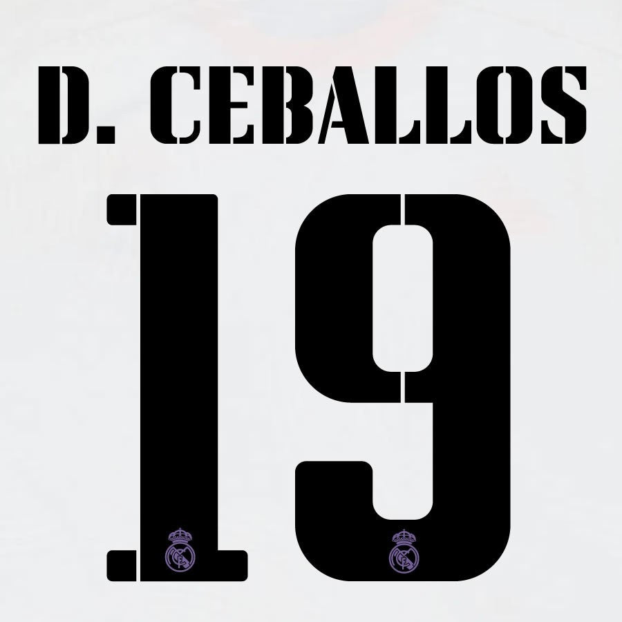 22 23 AVERY DENNISON REAL MADRID D. CEBALLOS 19  HOME BLACK PLAYER SIZE NAMESET