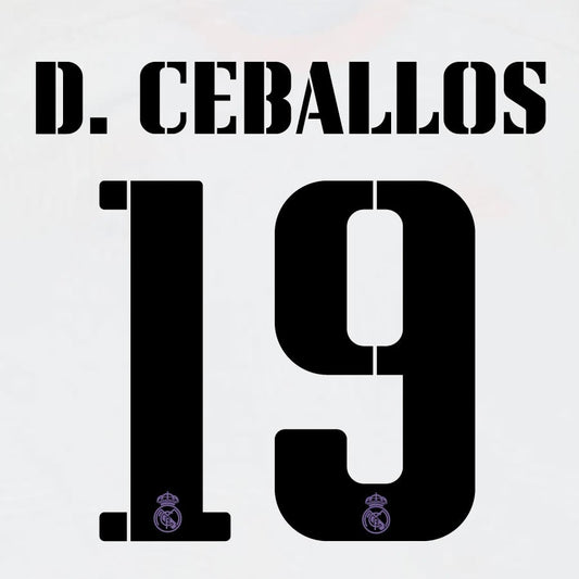 22 23 AVERY DENNISON REAL MADRID D. CEBALLOS 19  HOME BLACK PLAYER SIZE NAMESET