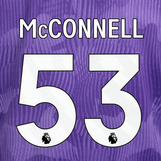 2023 2024 OFFICIAL LIVERPOOL McCONNELL 53 WHITE 3RD PLAYER SIZE NAMESET