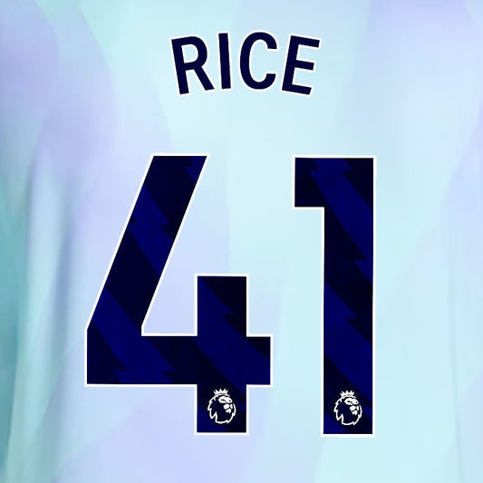 2024 2025 ARSENAL RICE 41 BLUE 3RD OFFICIAL PLAYER SIZE NAMESET