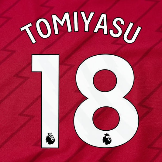 ARSENAL 2023/24 TOMIYASU 18 OFFICIAL AVERY DENNISON WHITE PLAYER SIZE NAME SET