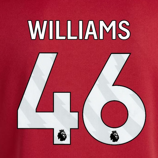 2025 2026 OFFICIAL LIVERPOOL WILLIAMS 46 WHITE HOME PLAYER SIZE NAMESET