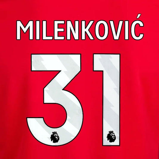 2024 2025 OFFICIAL NOTTINGHAM MILENKOVIC 31 WHITE HOME PLAYER SIZE NAMESET