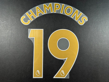 MAN CITY CHAMPIONS 2019 OFFICIAL AVERY DENNISON GOLD PLAYER SIZE NAME SET