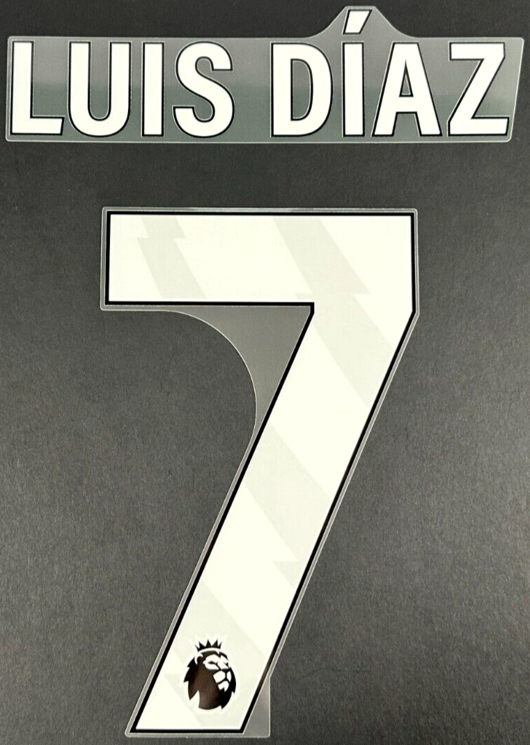LIVERPOOL 2024/25 LUIZ DIAS 7 OFFICIAL AVERY DENNISON WHITE PLAYER SIZE NAME SET
