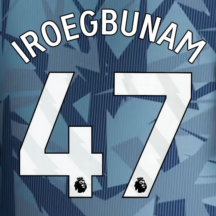 2023 2024 ASTON VILLA IROEGBUNAM 47 OFFICIAL WHITE 3RD PLAYER SIZE NAMESET