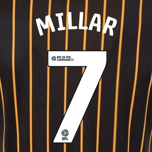 25 26 HULL CITY MILLAR 7 OFFICIAL WHITE HOME PLAYER SIZE NAME SET 230MM