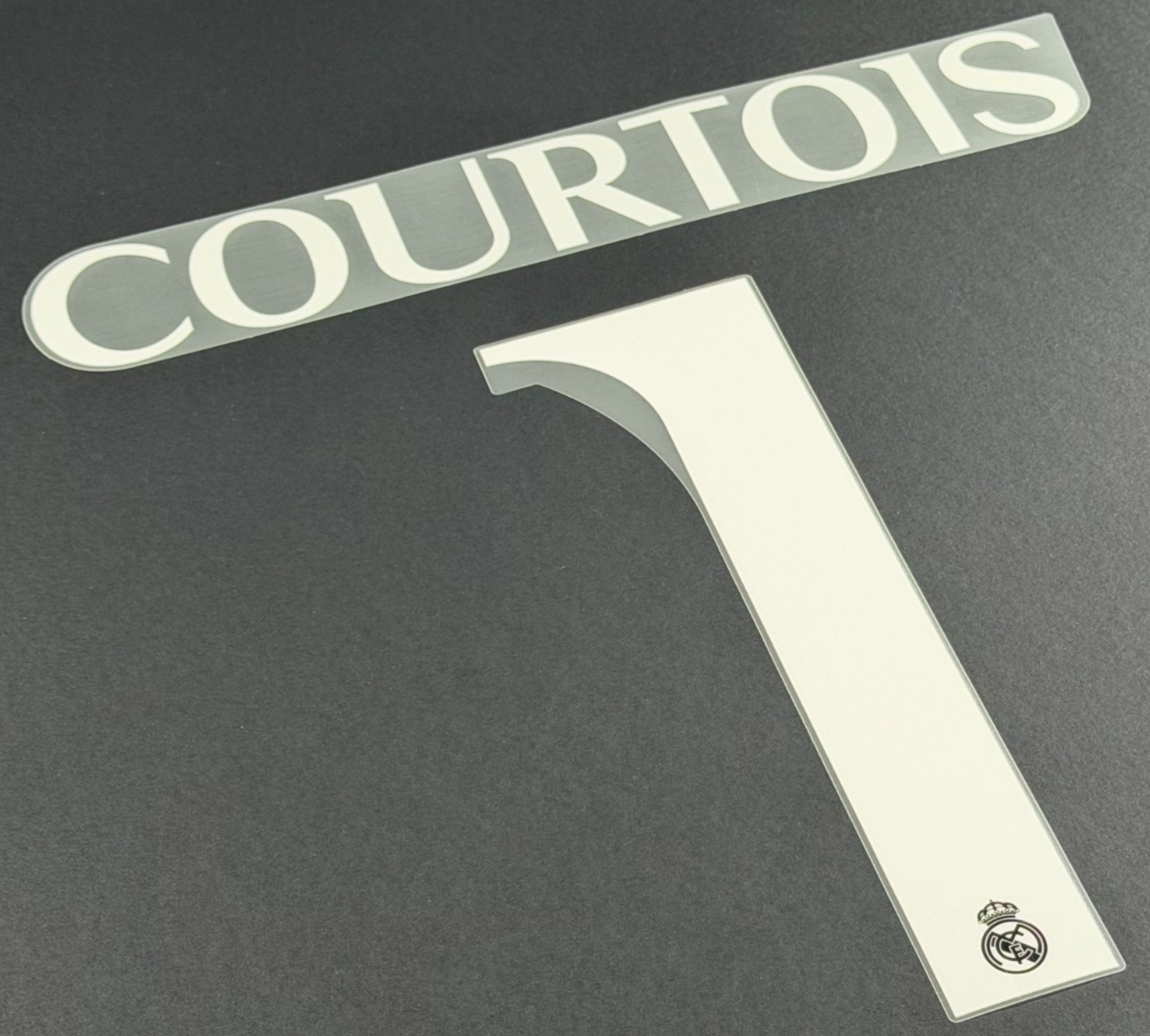 2023 2024 REAL MADRID COURTOIS 1 WHITE AWAY 3RD PLAYER SIZE NAMESET 260MM