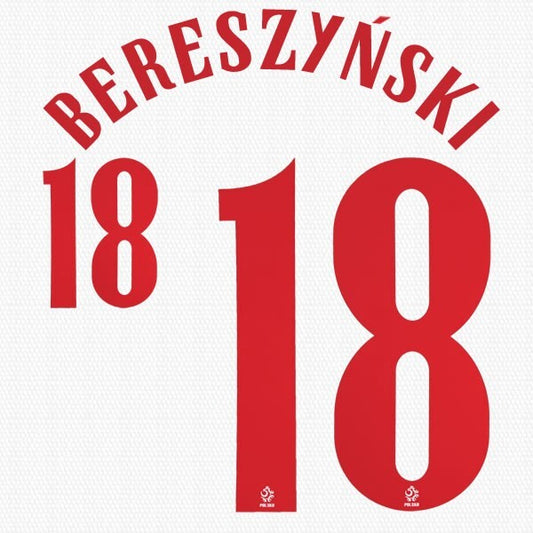 2020 2021 OFFICIAL POLAND BERESZYNSKI 18 HOME RED PLAYER SIZE NAMESET