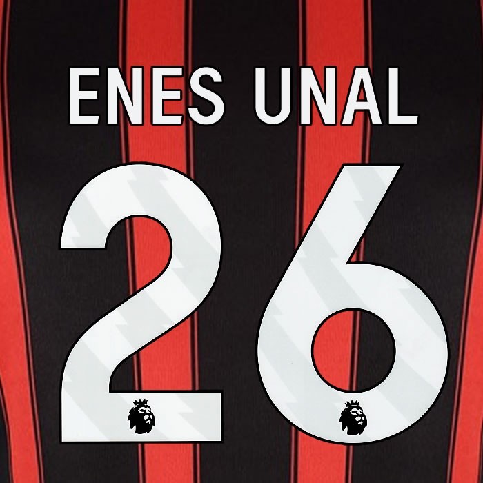 2023 2024 BOURNEMOUTH ENES UNAL 26 WHITE HOME PLAYER SIZE NAME SET