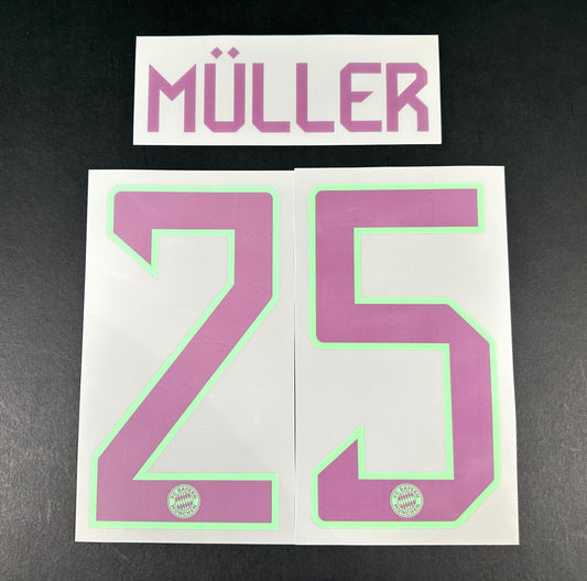 2023 2024 OFFICIAL BAYERN MUNICH MULLER 25 AWAY PURPLE PLAYER SIZE NAMESET