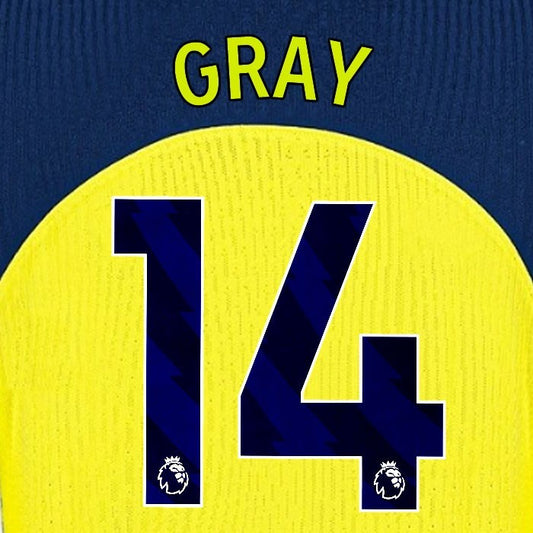 2025 2026 TOTTENHAM GRAY 14 3RD PLAYER SIZE NAME SET