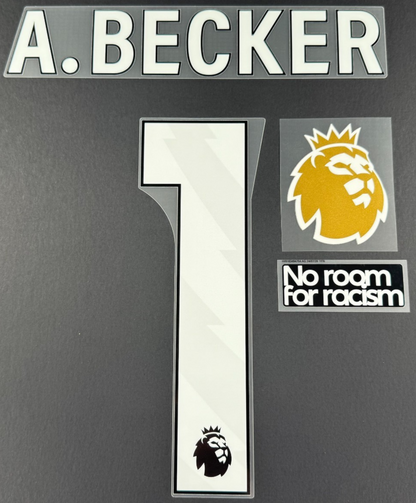 24/25 LIVERPOOL A. BECKER 1 OFFICIAL AVERY DENNISON WHITE PLAYER SIZE + PATCHES
